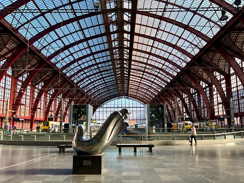 Departure hall of Central Station in Antwerp, Belgium.
