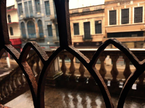 istock Old house window grille in neoclassical style. 1411696975