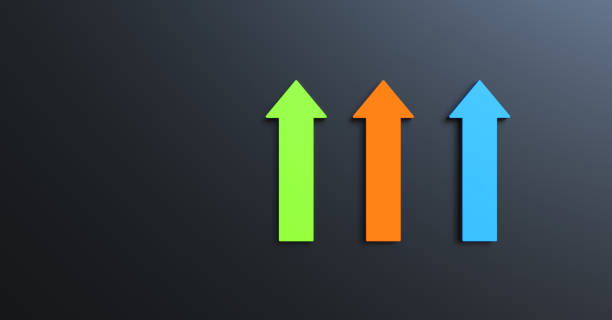 istock Three rising 3d arrows on Black background 1411698296