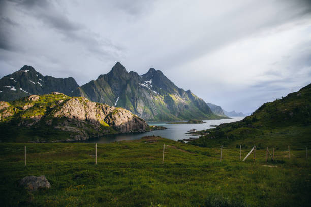 views from around the lofoten islands in norway - vaeroy imagens e fotografias de stock