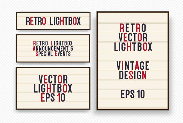 lightbox vektor retro banner set unterschiedliche größe - movie sign stock-grafiken, -clipart, -cartoons und -symbole