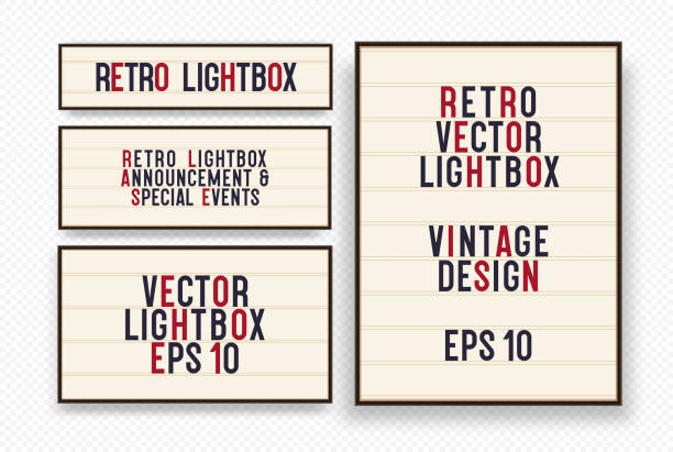 Lightbox vector retro banner set diffeernt size Lightbox vector retro banner set diffeernt size high quality, vintage billboard or bright signboard with changeable letters on grunge background. 10 eps tent stock illustrations