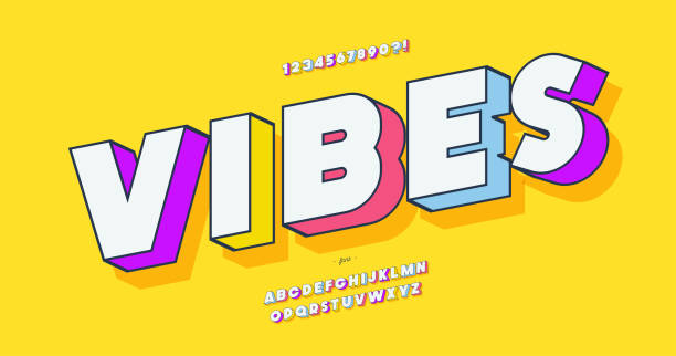 illustrations, cliparts, dessins animés et icônes de vector vibes font 3d bold style coloré - vibraphone