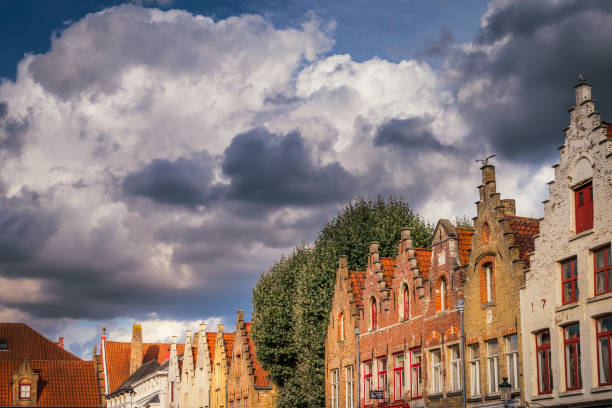 istock Bruges flemish architecture building facades pattern, Belgium 1411702957
