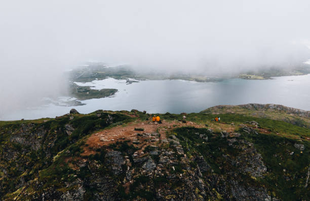 views from offersøykammen in the lofoten islands in norway - vaeroy imagens e fotografias de stock