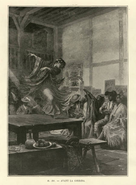 istock Spanish flamenco dancer, Woman dancing on a table in a tavern, 19th Century Spain 1411704467