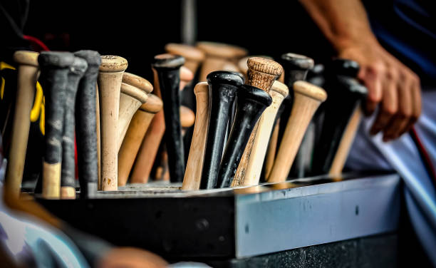 MLB: SEP 08 Nationals at Dodgers 8 September 2011: A bin full of baseball bats are ready for the players of the Washington Nationals as they host the Los Angeles Dodgers at Nationals Park in Washington, DC. The Dodgers defeated the Nationals 7-4 to take the third game of their 4-game series. Mandatory Credit: Ed Wolfstein Photo baseball bat stock pictures, royalty-free photos & images