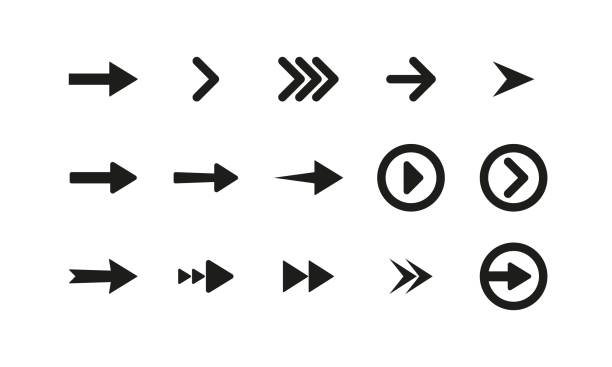화살표 설정 아이콘이 있는 웹 사이트 단추입니다. 다음 페이지, 스크롤, 링크, 인터넷, 온라인, 응용 프로그램, 응용 프로그램, 사용자, 권리, 기술 개념을 따르십시오. 비즈니스 및 광고에 대한  - next to stock illustrations