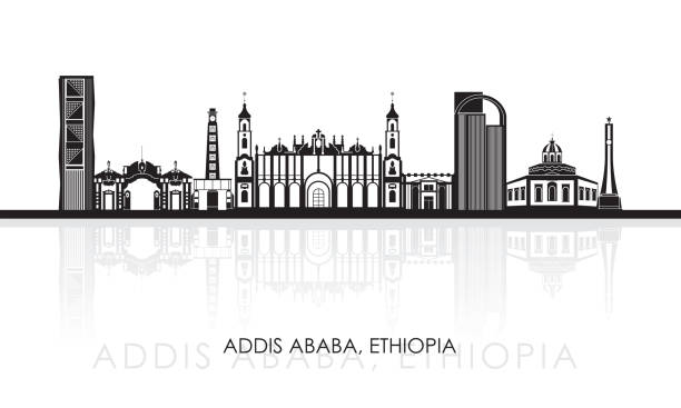 illustrazioni stock, clip art, cartoni animati e icone di tendenza di silhouette skyline panorama della città di addis abeba, etiopia - travel ethiopia