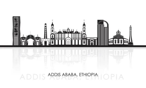 Vector illustration of Silhouette Skyline panorama of city of Addis Ababa, Ethiopia