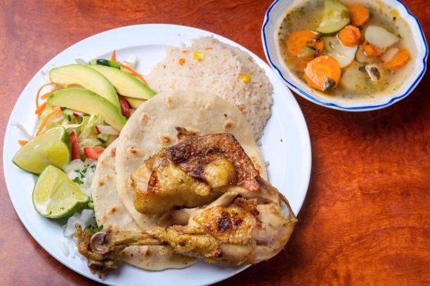 Studio shot of El Salvadorian chicken soup (sopa salvadoreña)