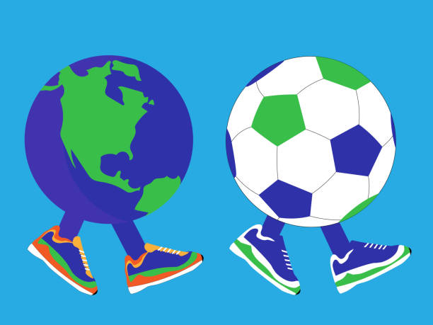 World walking with football vector art illustration
