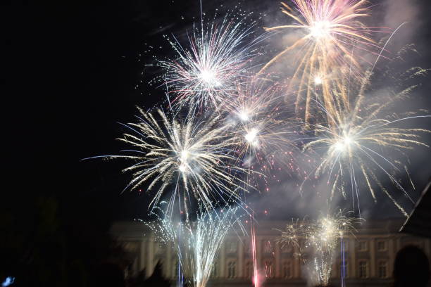 istock Beautiful Colorful Fireworks on Belgian National Day 1411716047