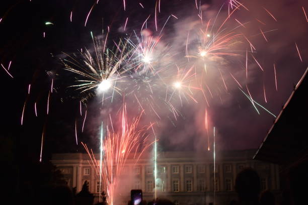 istock Beautiful Colorful Fireworks on Belgian National Day 1411716071