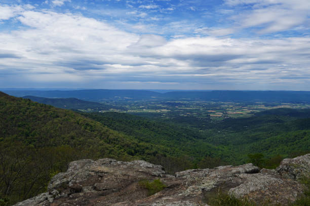 view from an overlook along the skyline drive - shenandoah national park imagens e fotografias de stock