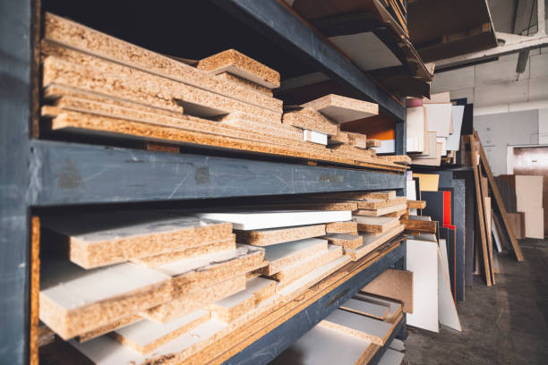 istock Furniture boards stacked horizontally on the shelfs 1411727460