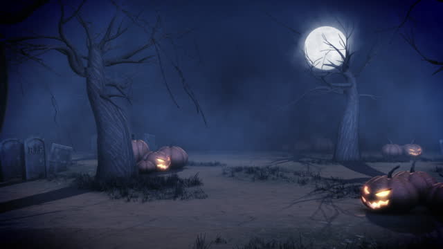 Halloween background with 2 old trees and a moon