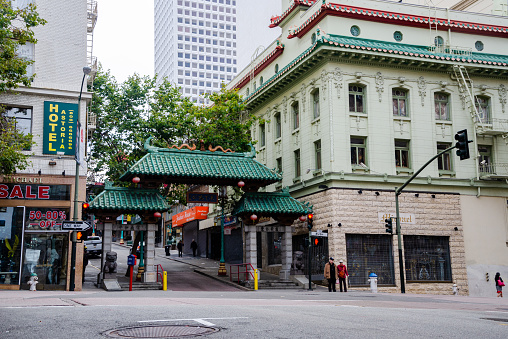 SAN FRANCISCO, CALIFORNIA - 2015, JUNE 24: Portal Asian neighborhood and eastern Chinatown San Francisco
