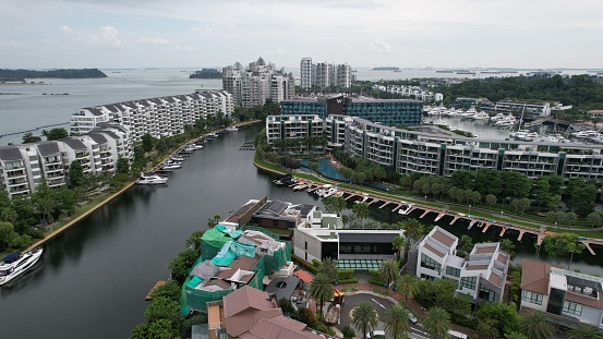 Urban green belts and residential buildings by the river