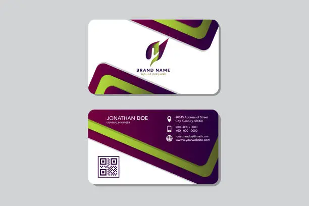 Vector illustration of purple green gradient horizontal business card design template
