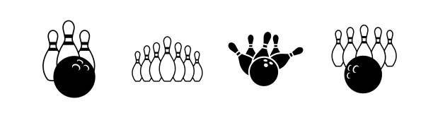 Bowling ball and pin hit icon design element suitable for websites, print design or app Bowling ball and pin hit icon design element suitable for websites, print design or app ten pin bowling stock illustrations