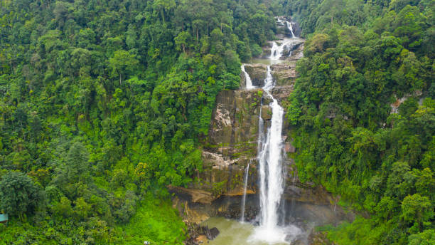 istock A tropical waterfall in a mountain canyon. 1411743002