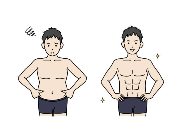 illustrations, cliparts, dessins animés et icônes de changements dans le corps de l’homme - male torso abdominal muscle the human body