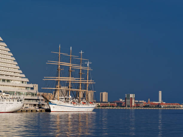 Kobe port at dusk Sailing ship Nippon Maru entering the middle jetty - 2022/05/17