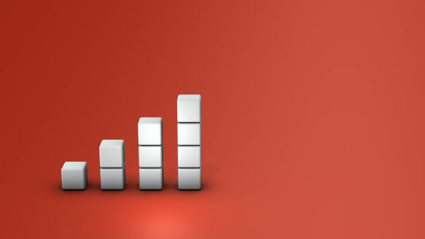 istock Stacked white blocks. upward sloping graph. Growth and booming concept. Red hot background. text space. 3D rendering. 1411750639