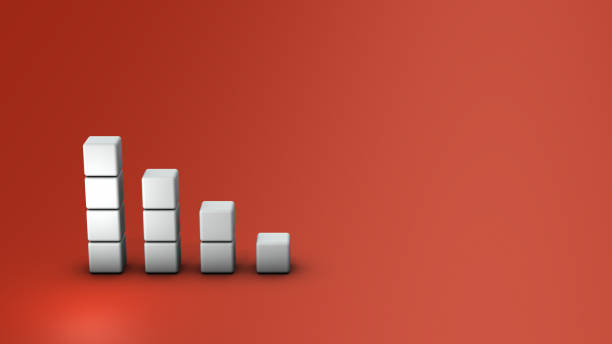 istock Stacked white blocks. downward sloping graph. Risk and deterioration concept. Red hot background. text space. 3D rendering. 1411750674