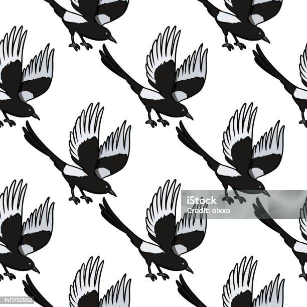Cute Cartoon Magpie Doodles Seamless Border Pattern Crow Or Bird Vector  Repeatable Background Texture Tile Cozy Template Of Stock Print For  Wrapping Design Wallpaper Stock Illustration - Download Image Now - iStock