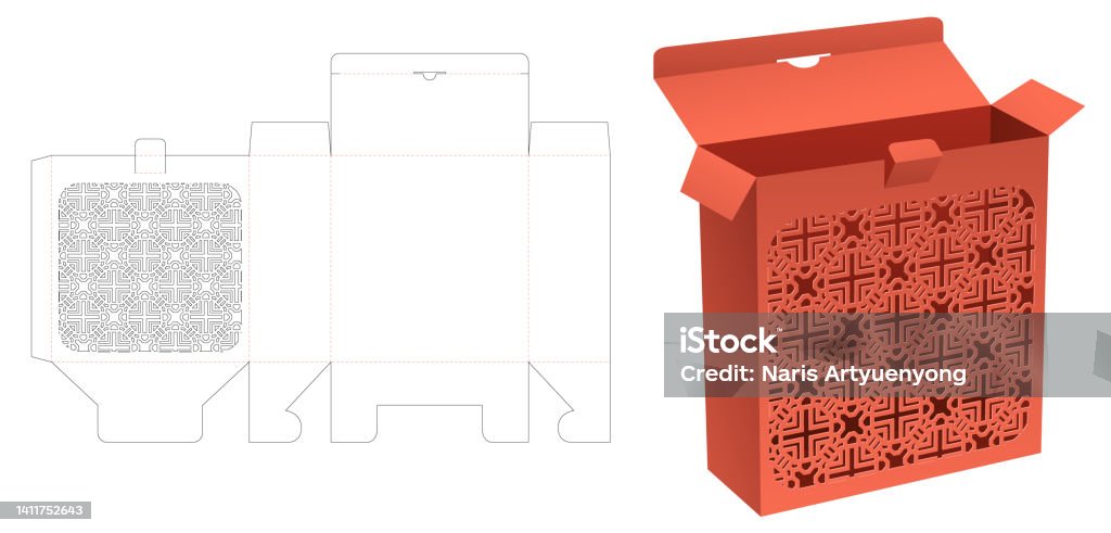 Stick Point Box Locked Point Box With Stenciled Pattern Die Cut Template And 3d Mockup ...