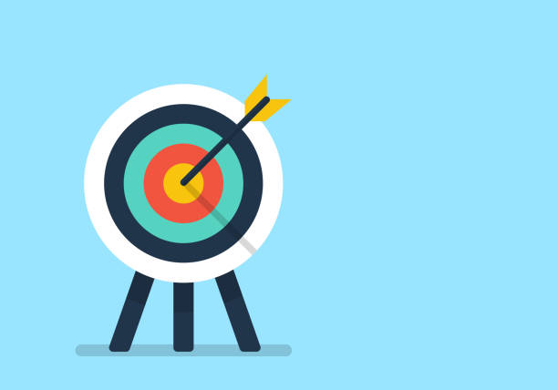 goal business with arrow center target. business strategy concept for success. bullseye shooting dartboard. achieve aim complete. copy space for text input. vector illustration in flat style. goal business with arrow center target. business strategy concept for success. bullseye shooting dartboard. achieve aim complete. copy space for text input. vector illustration in flat style. target market illustrations stock illustrations