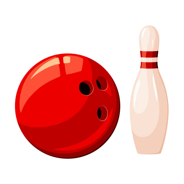illustrazioni stock, clip art, cartoni animati e icone di tendenza di palla da bowling e spilla - palla da bowling