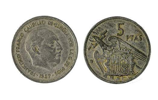 Spanish coins - 5 pesetas, Francisco Franco. Minted in the year 1956.