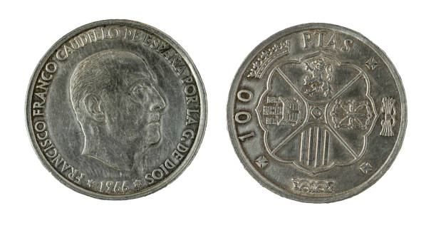 istock Spanish coins - 100 pesetas, Francisco Franco. Minted in silver from the year 1966 1411760099