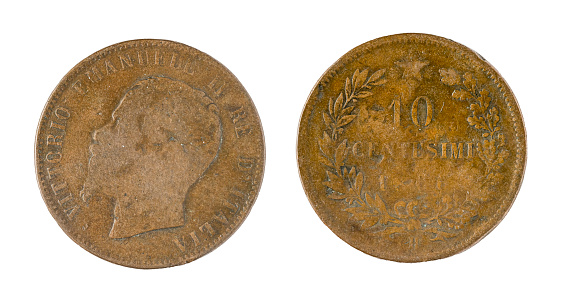 Italian coin - 10 centesimi, Emanuele II. Minted in copper.