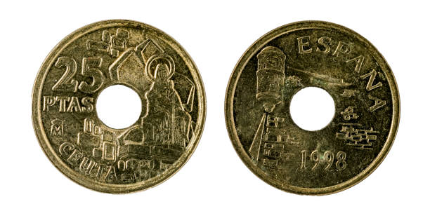 istock Spanish coins - 25 pesetas. Juan Carlos I. Ceuta, 1998 1411760132
