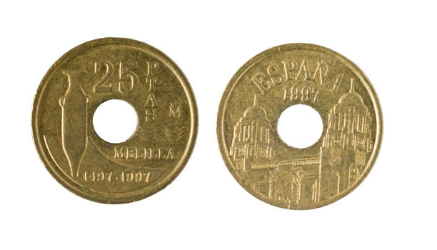 istock Spanish coins - 25 pesetas. Juan Carlos I. Melilla, 1997 1411760135