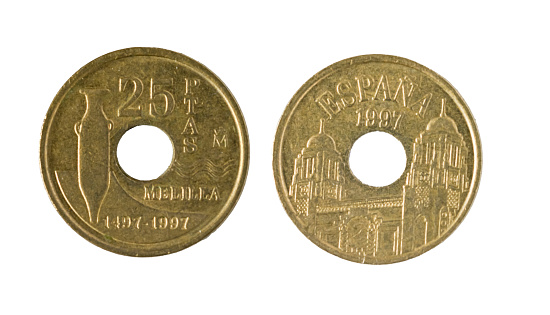Spanish coins - 25 pesetas. Juan Carlos I. Melilla, 1997.