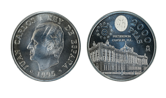 Spanish coins - 2,000 pesetas. Juan Carlos I. Minted in Silver in 1995.