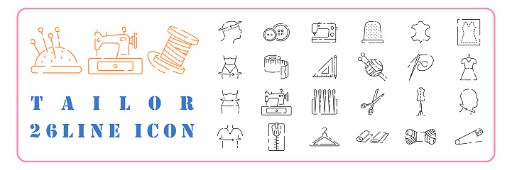Tailor Vector line Icons set. Fashion Atelier And Sewing. Atelier, Tailor Shop Thin Line Contour Symbols Pack. Needlework, Dressmaking Studio.