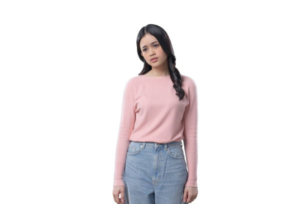 istock Indonesian Woman on white Background looking sad and unenergized 1411761553