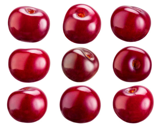 istock Set of ripe cherry berries, isolated on white background. 1411762644