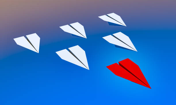 istock Leadership concept. Red leader plane leads other planes forward 1411763439