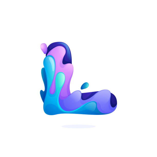 ilustrações de stock, clip art, desenhos animados e ícones de l letter logo with water waves and drops. pure blue gradient font style. - letter l water typescript liquid