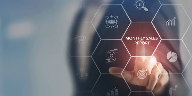 Monthly sales report concept. Data analytics for driving agile decision making, improving process, adjusting sales strategy. Sales volume, leads, new accounts, revenue. Sales performance indicator. concepto de informe de ventas mensual. análisis de datos para impulsar la toma de decisiones ágil, mejorar el proceso, ajustar la estrategia de ventas. volumen de ventas, leads, nuevas cuentas, ingresos. indicador de rendimiento de ventas.