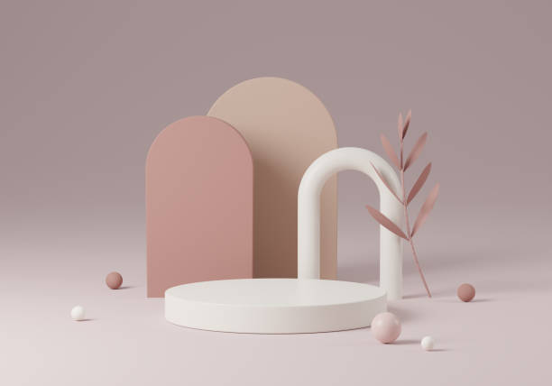 Abstract white round corner pedestal podium with leaf, Product display podium in room, 3d rendering studio with geometric shapes, Cosmetic product minimal scene with platform, Stand to show products background podio de pedestal de esquina redonda blanca abstracta con hoja, podio de exhibición de productos en la habitación, estudio de renderizado 3d con formas geométricas, escena mínima de producto cosmético con plataforma, soporte para mostrar productos de