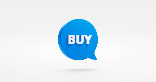 istock Buy 3d icon isolated on white background with blue message bubble symbol or business financial market payment commerce currency or shop purchase price deal and online cash stock credit product sale. 1411772907