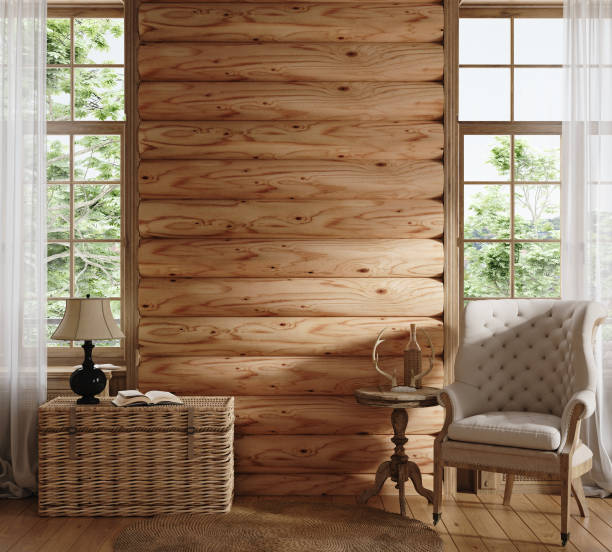 istock Home mockup, cozy log cabin interior background 1411773616